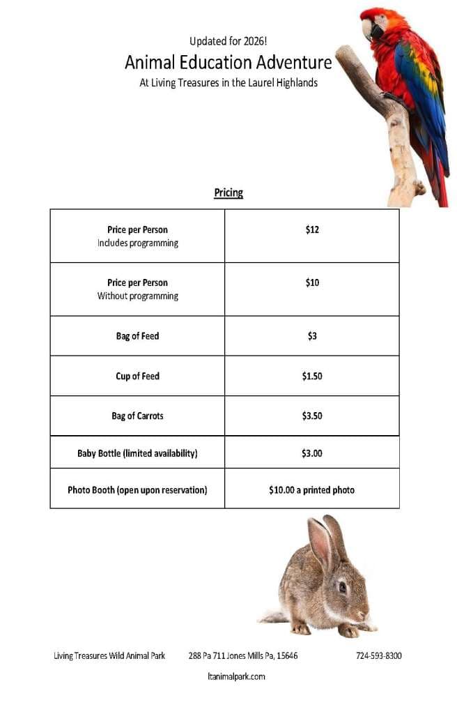 2026 Animal Education Adventure program flyer — details and pricing