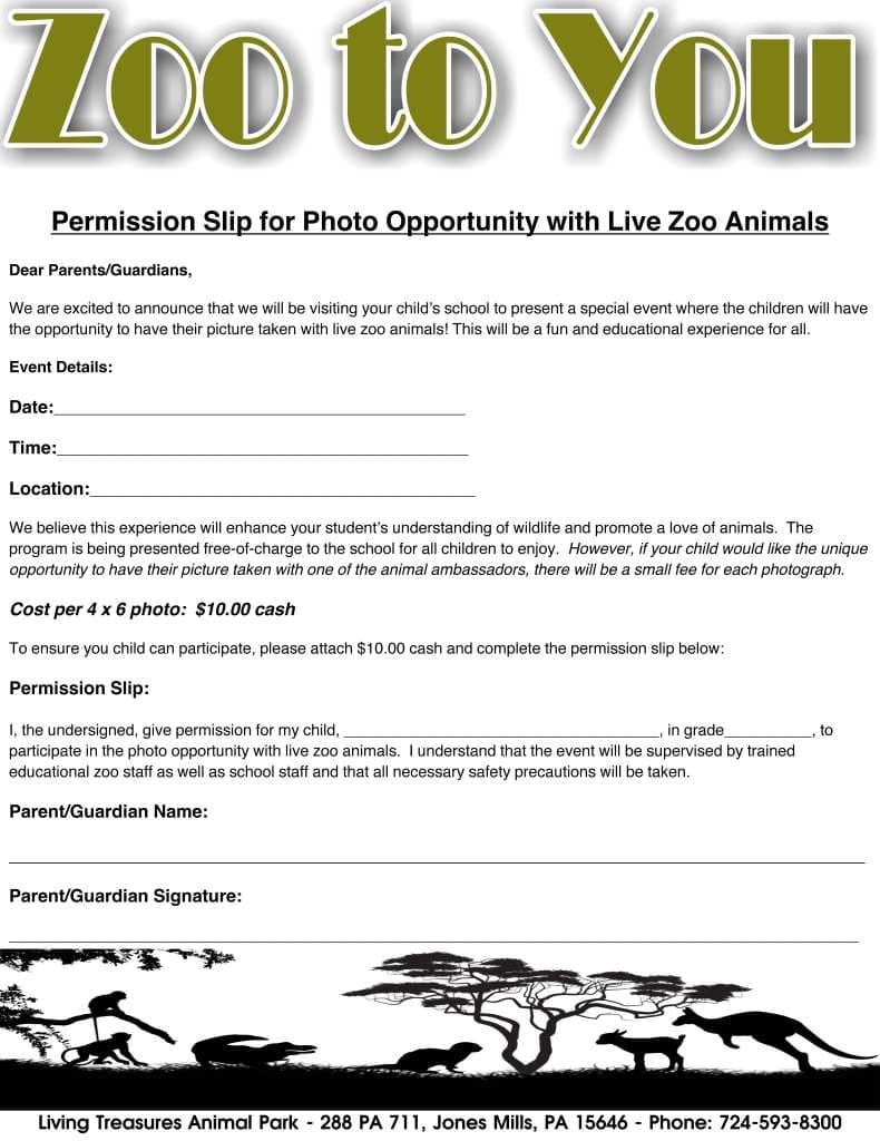 Zoo to You permission slip and program information packet